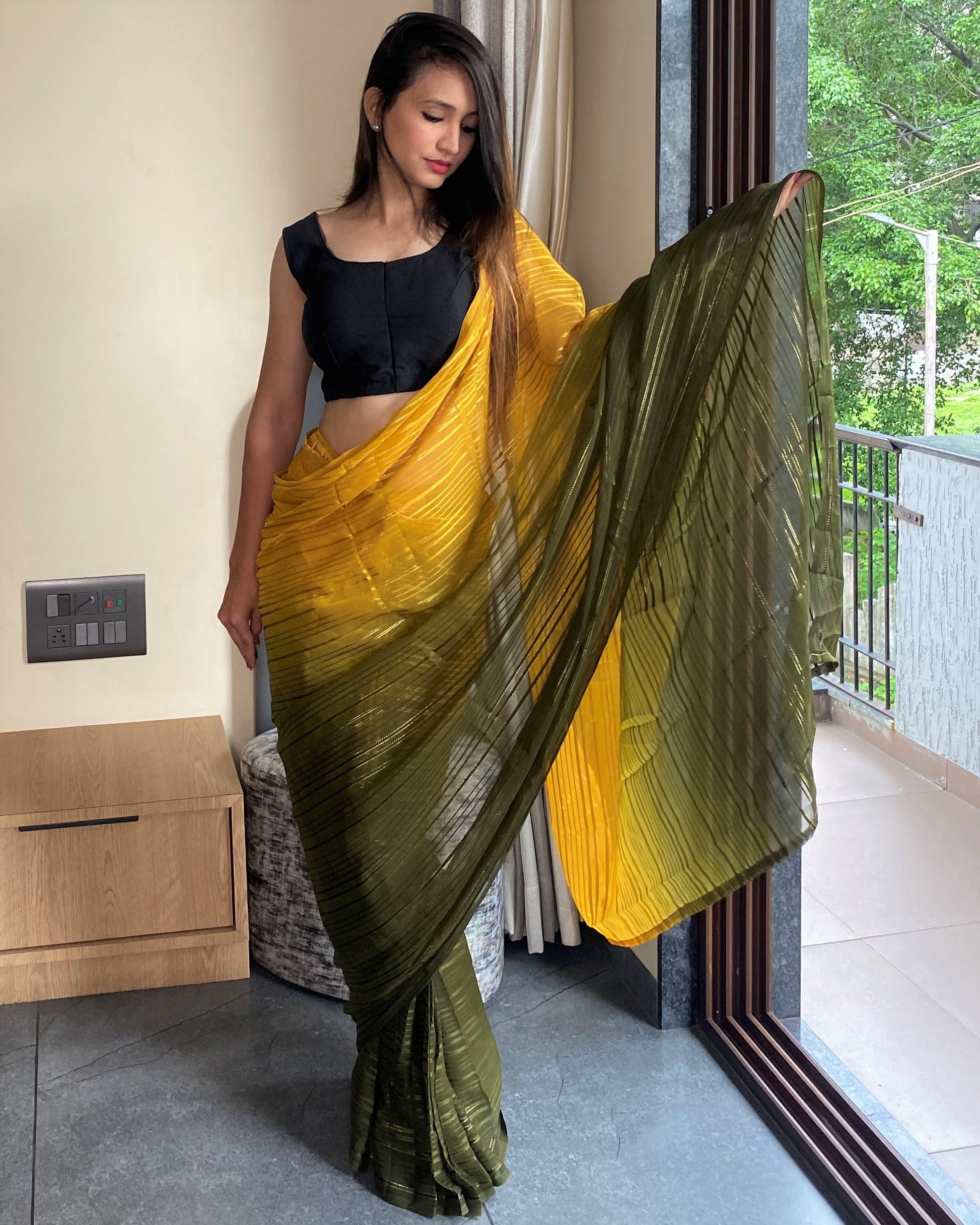 1-Min Ready to Wear Saree in Premium Yellow Chiffon