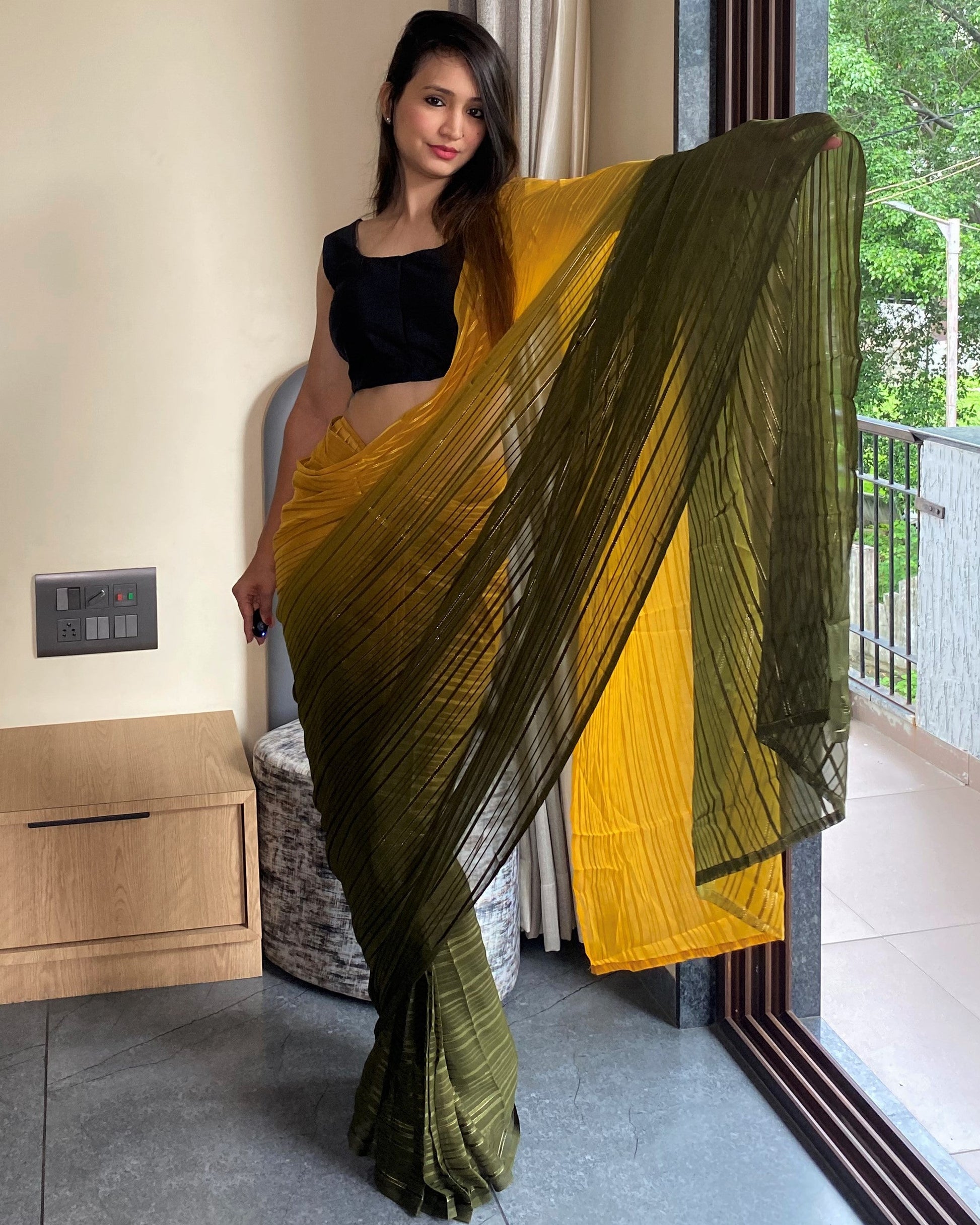 1-Min Ready to Wear Saree in Premium Yellow Chiffon