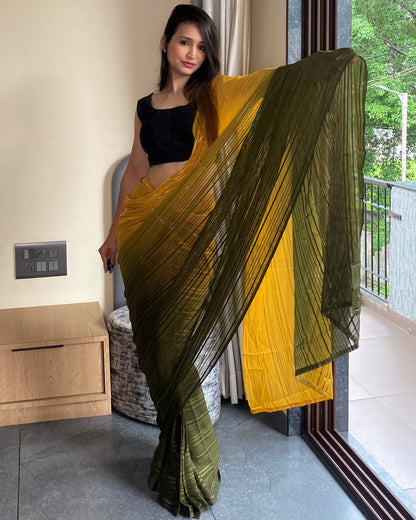 1-Min Ready to Wear Saree in Premium Yellow Chiffon