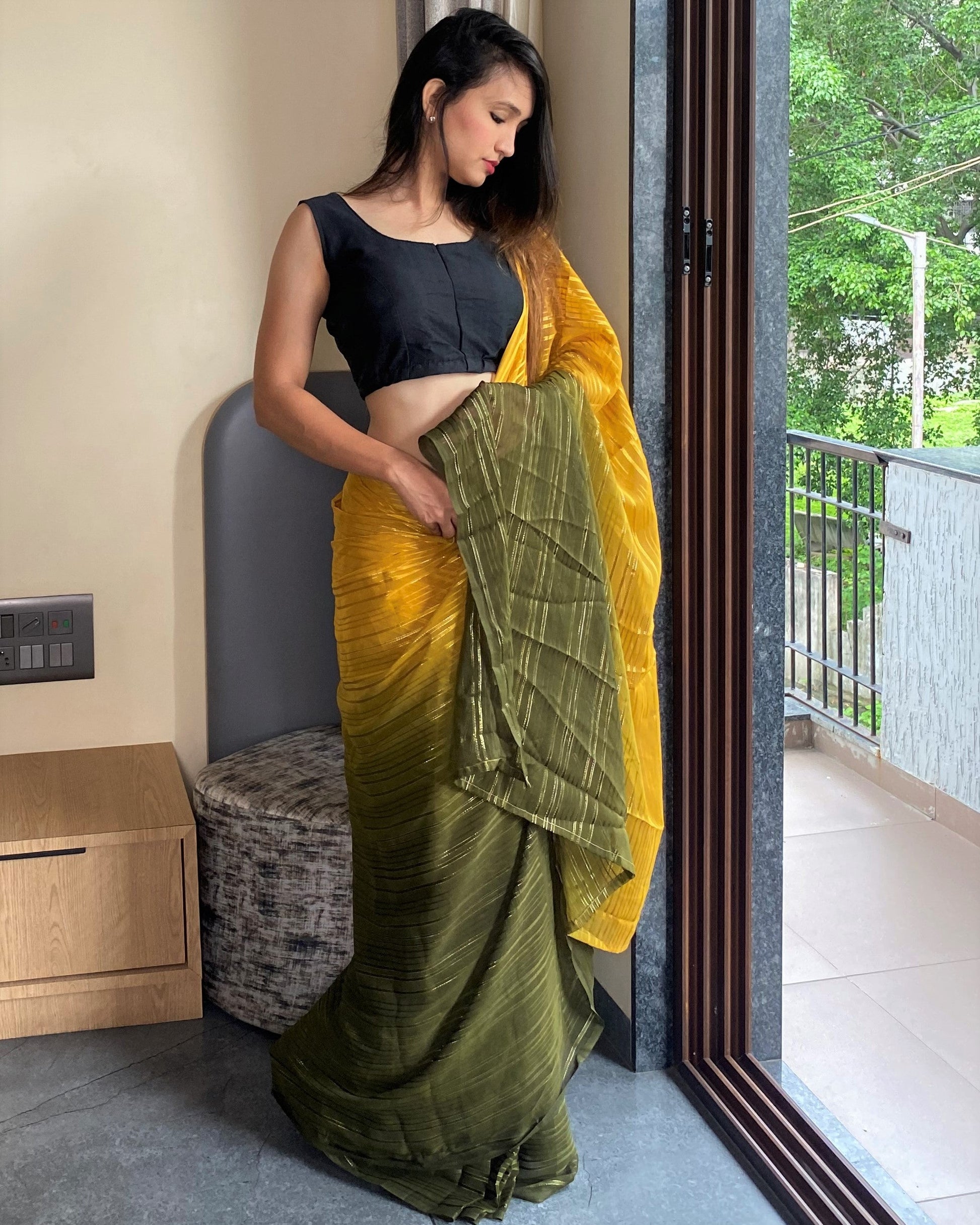 1-Min Ready to Wear Saree in Premium Yellow Chiffon