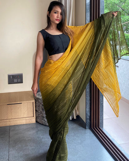 1-Min Ready to Wear Saree in Premium Yellow Chiffon