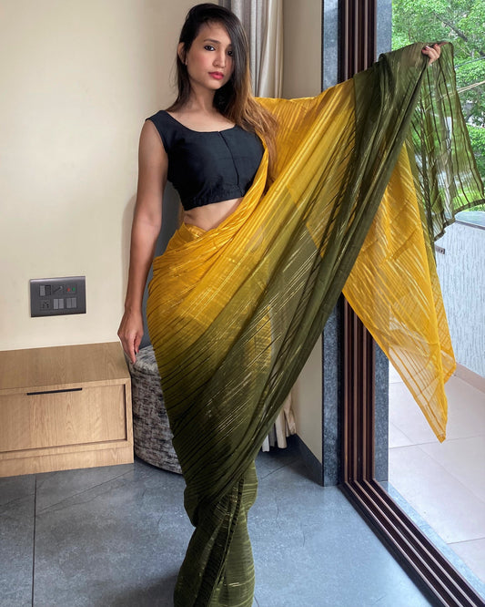1-Min Ready to Wear Saree in Premium Yellow Chiffon
