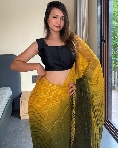 1-Min Ready to Wear Saree in Premium Yellow Chiffon