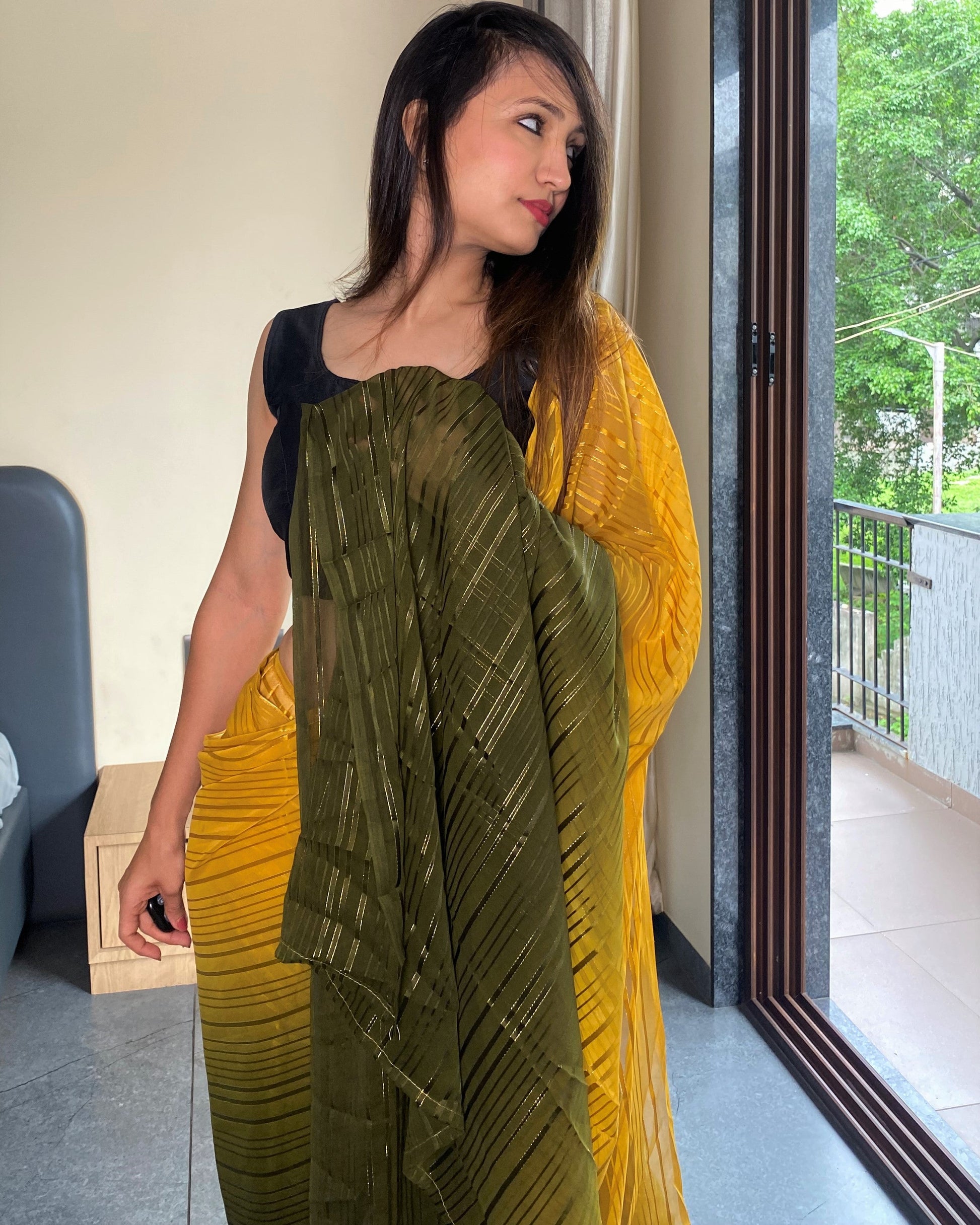 1-Min Ready to Wear Saree in Premium Yellow Chiffon