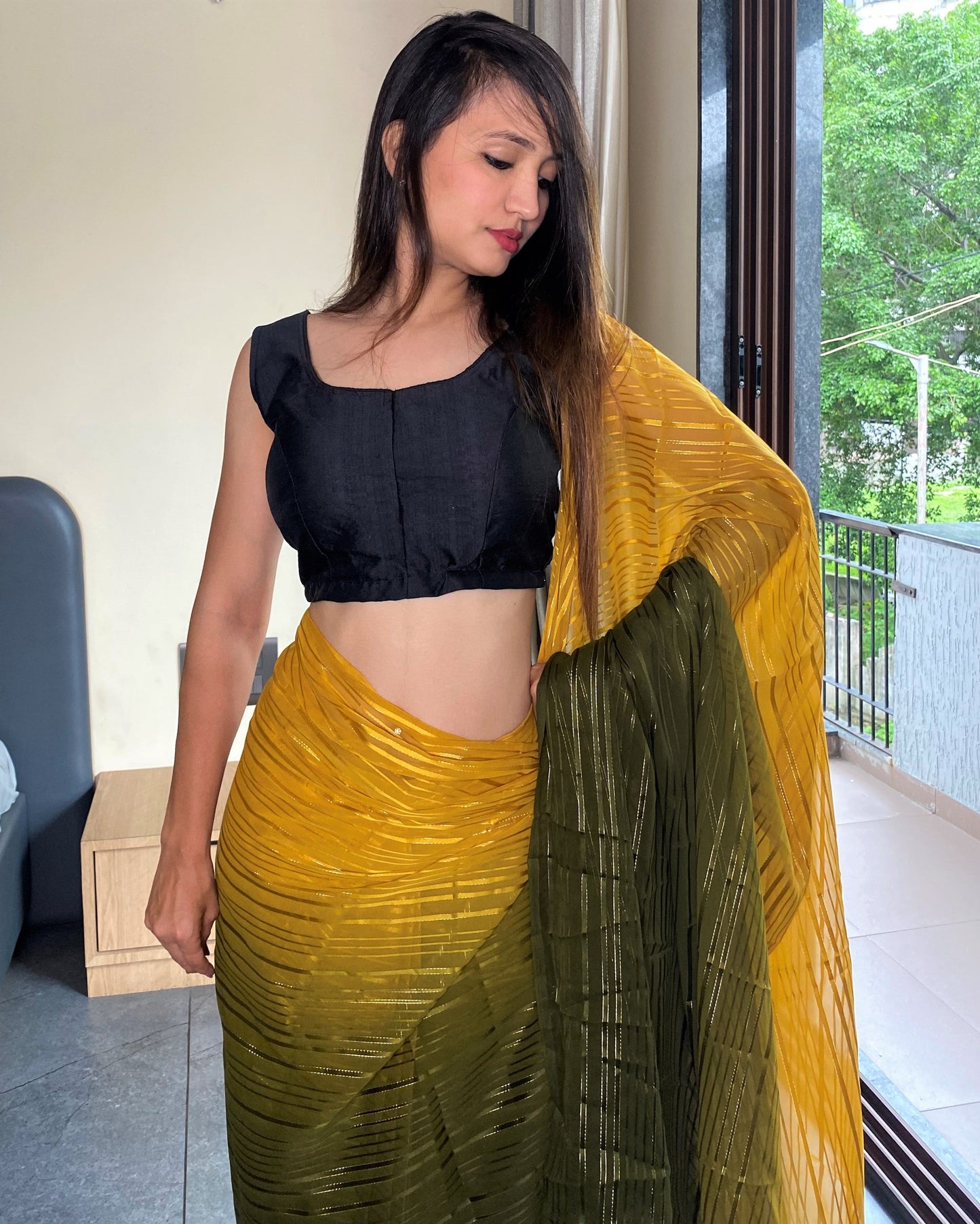1-Min Ready to Wear Saree in Premium Yellow Chiffon