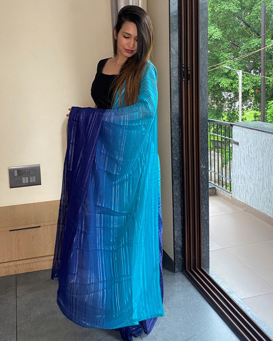 1-Min Ready to Wear Saree in Premium Blue Chiffon