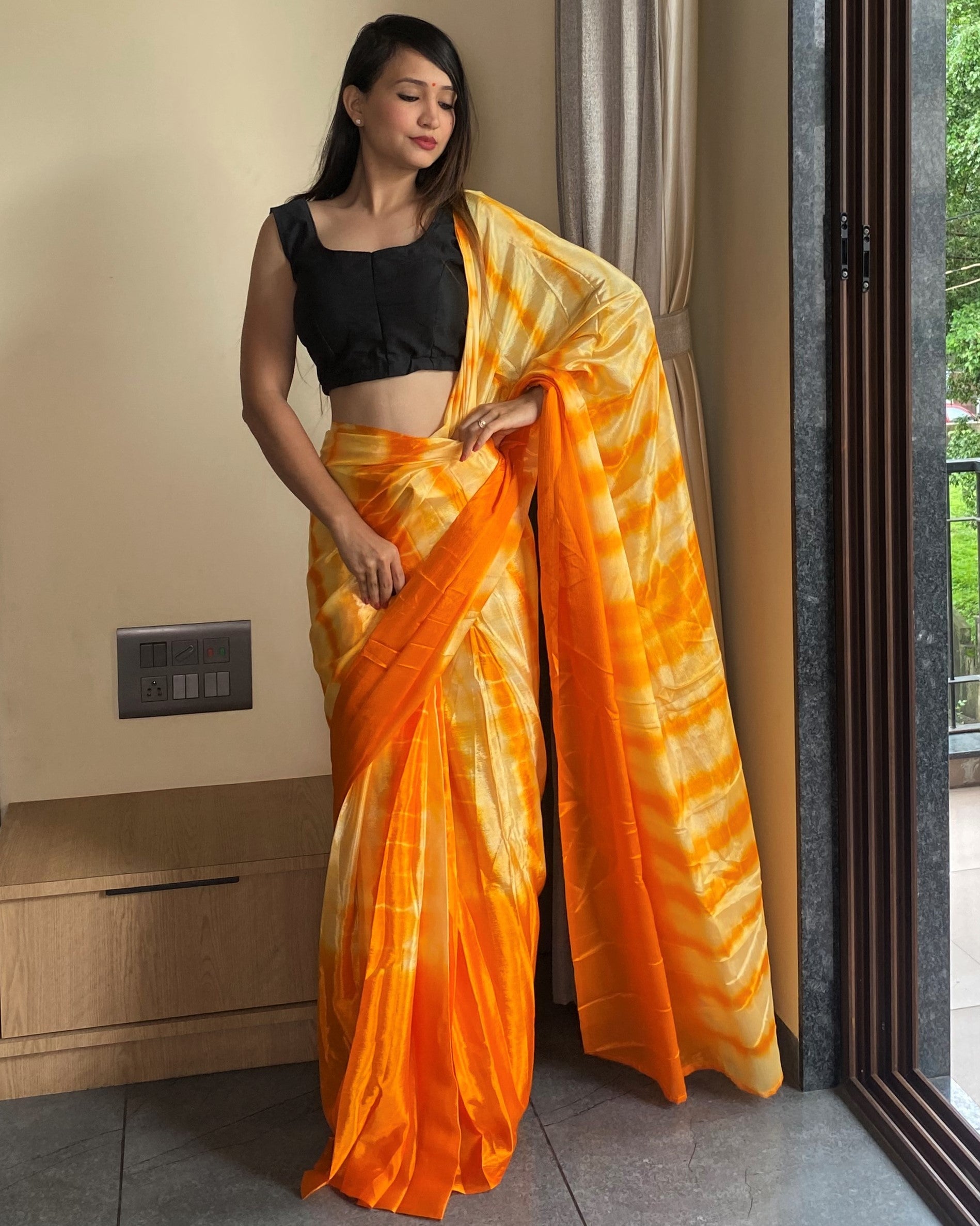 Orange Ready to Wear Saree for Effortless Style
