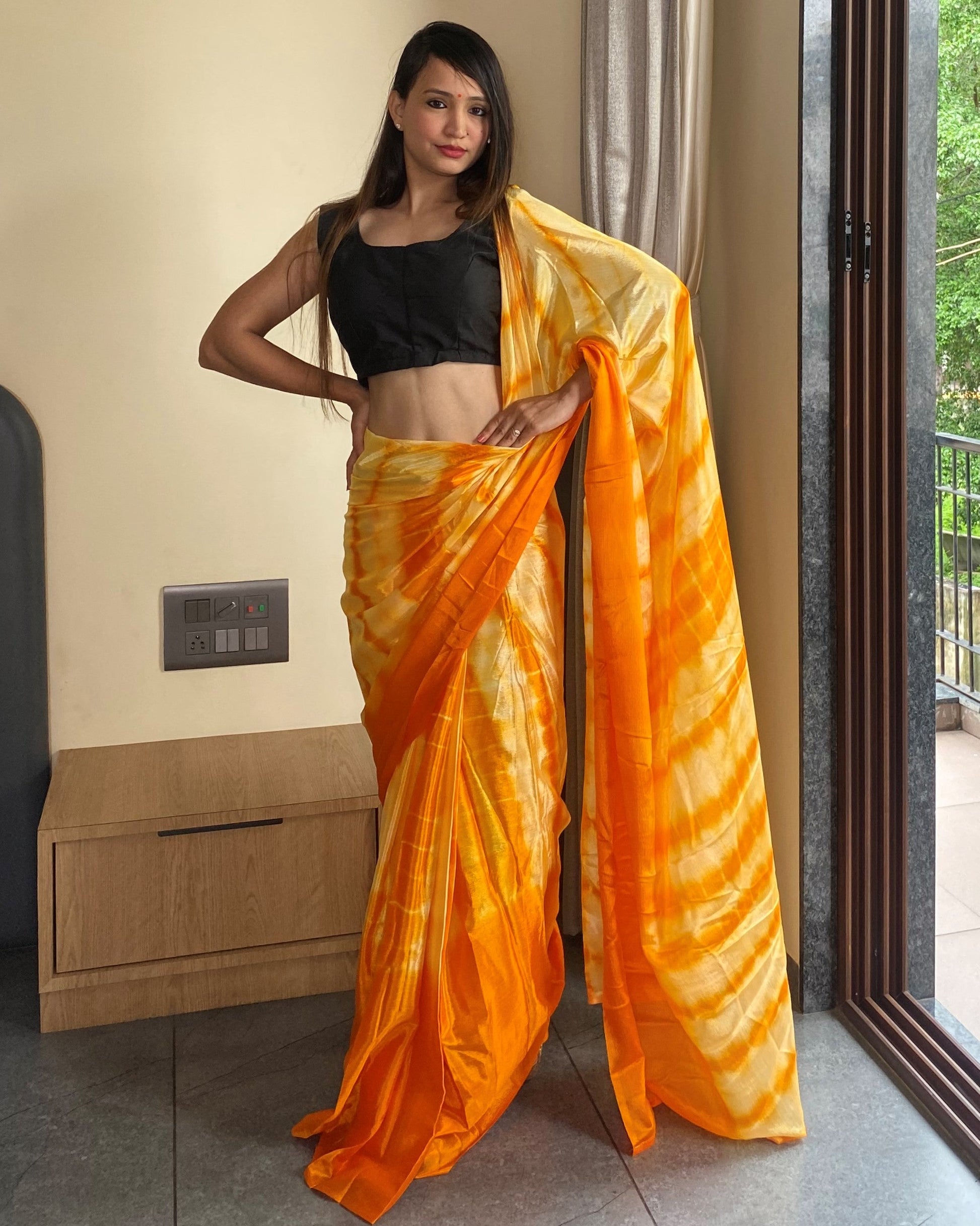 Orange Ready to Wear Saree for Effortless Style