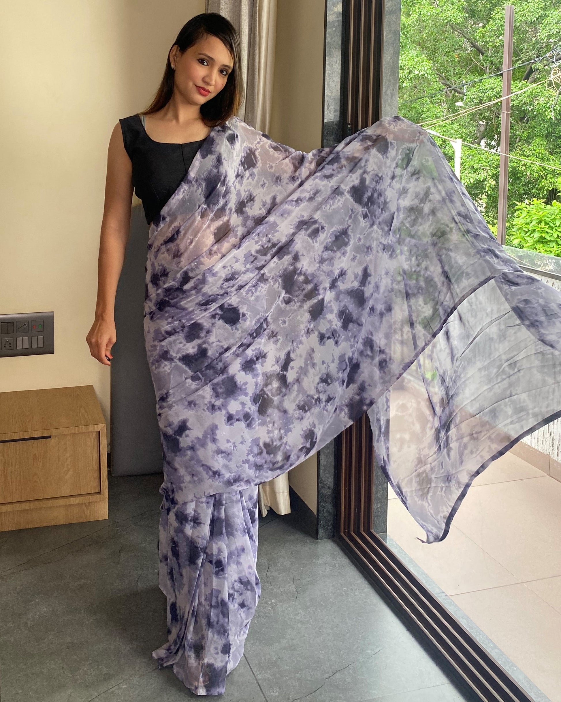 1-Min Ready to Wear Saree in Premium Georgette in Black