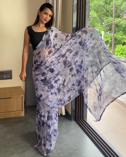 1-Min Ready to Wear Saree in Premium Georgette in Black