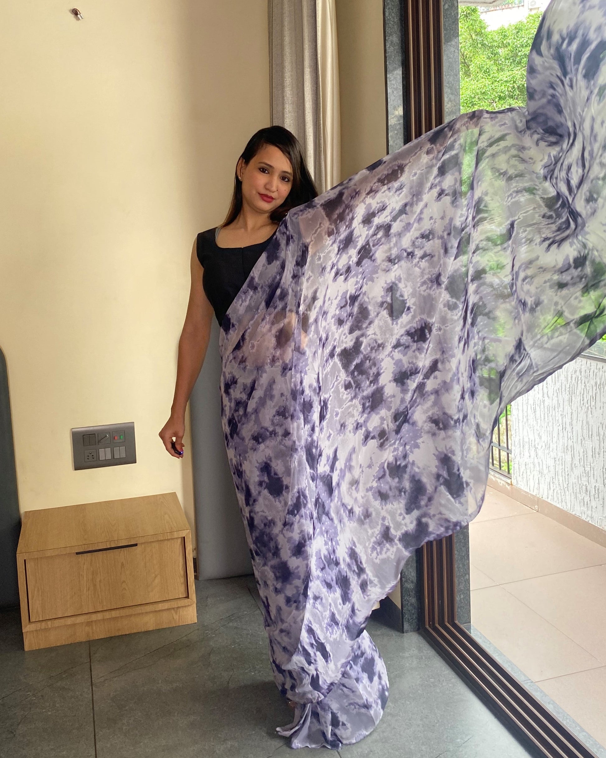 1-Min Ready to Wear Saree in Premium Georgette in Black