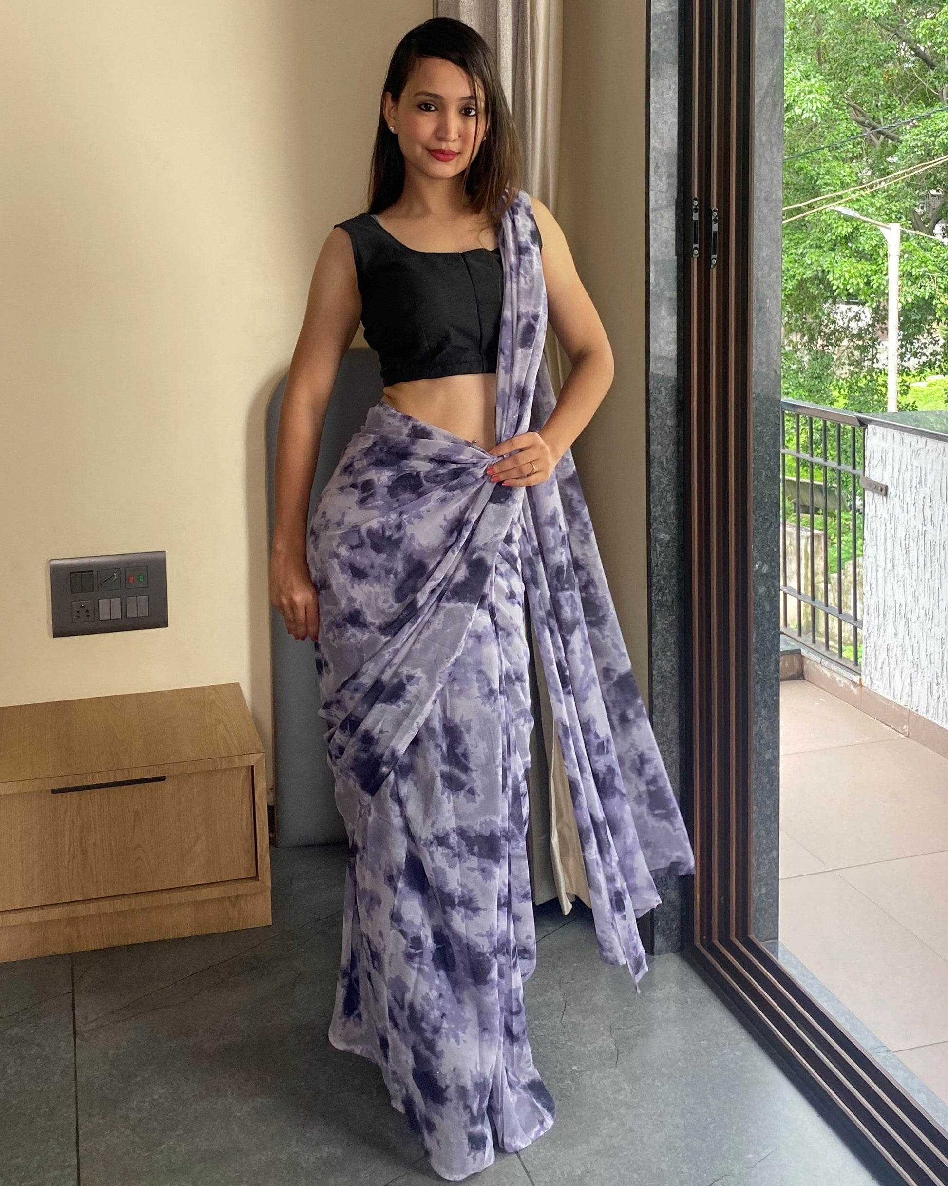 1-Min Ready to Wear Saree in Premium Georgette in Black