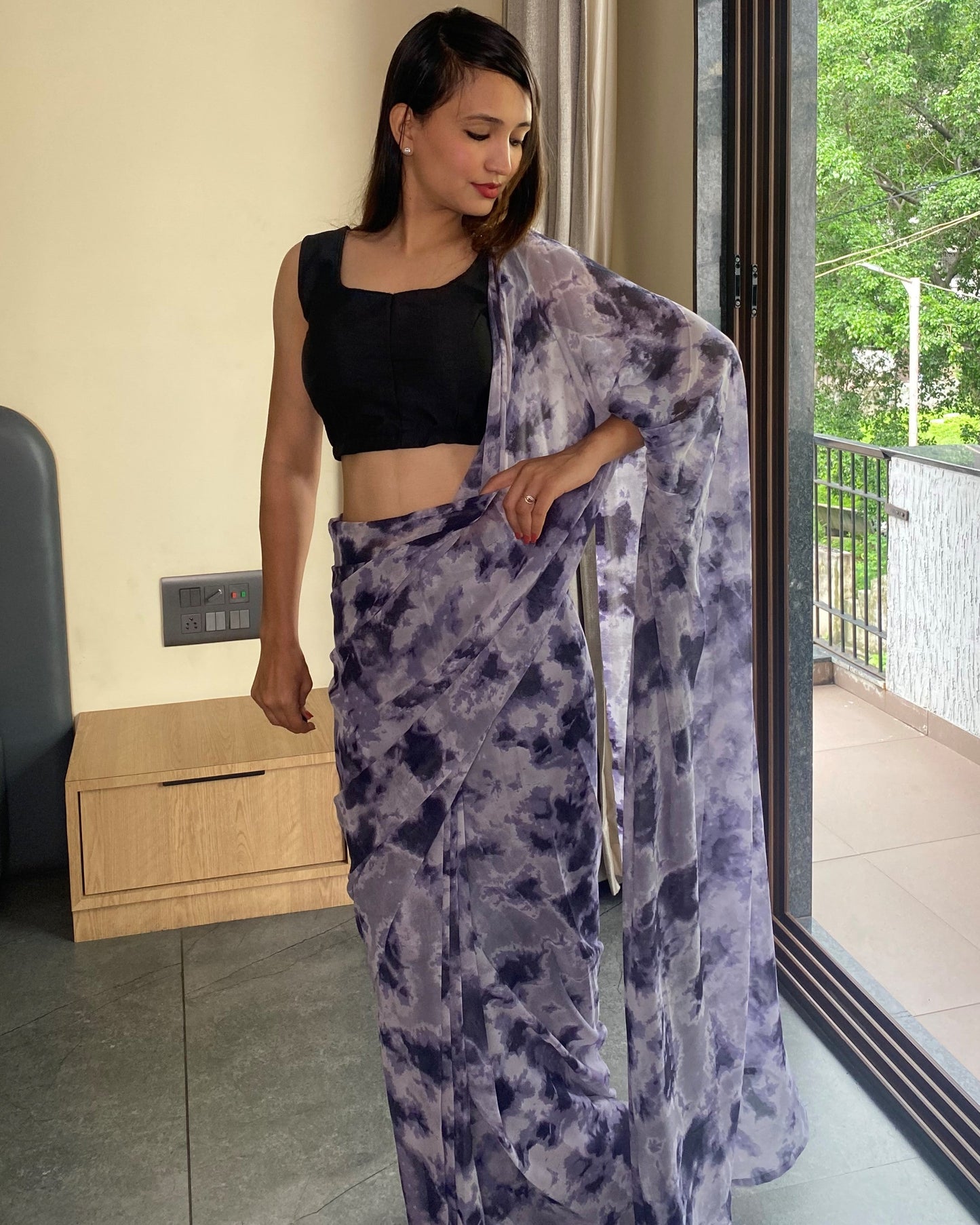 1-Min Ready to Wear Saree in Premium Georgette in Black
