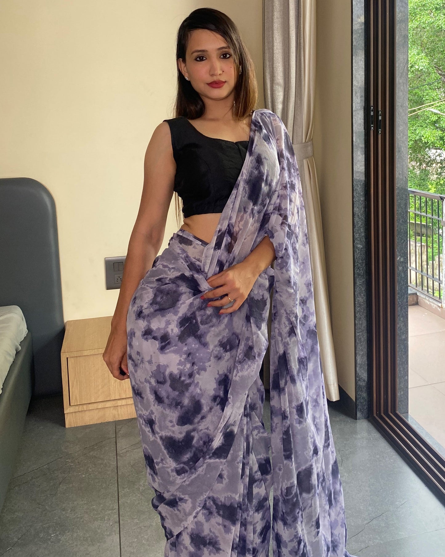 1-Min Ready to Wear Saree in Premium Georgette in Black