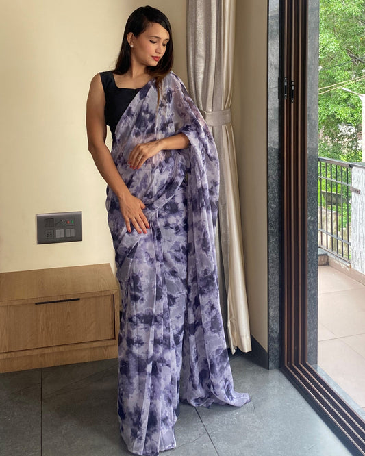 1-Min Ready to Wear Saree in Premium Georgette in Black