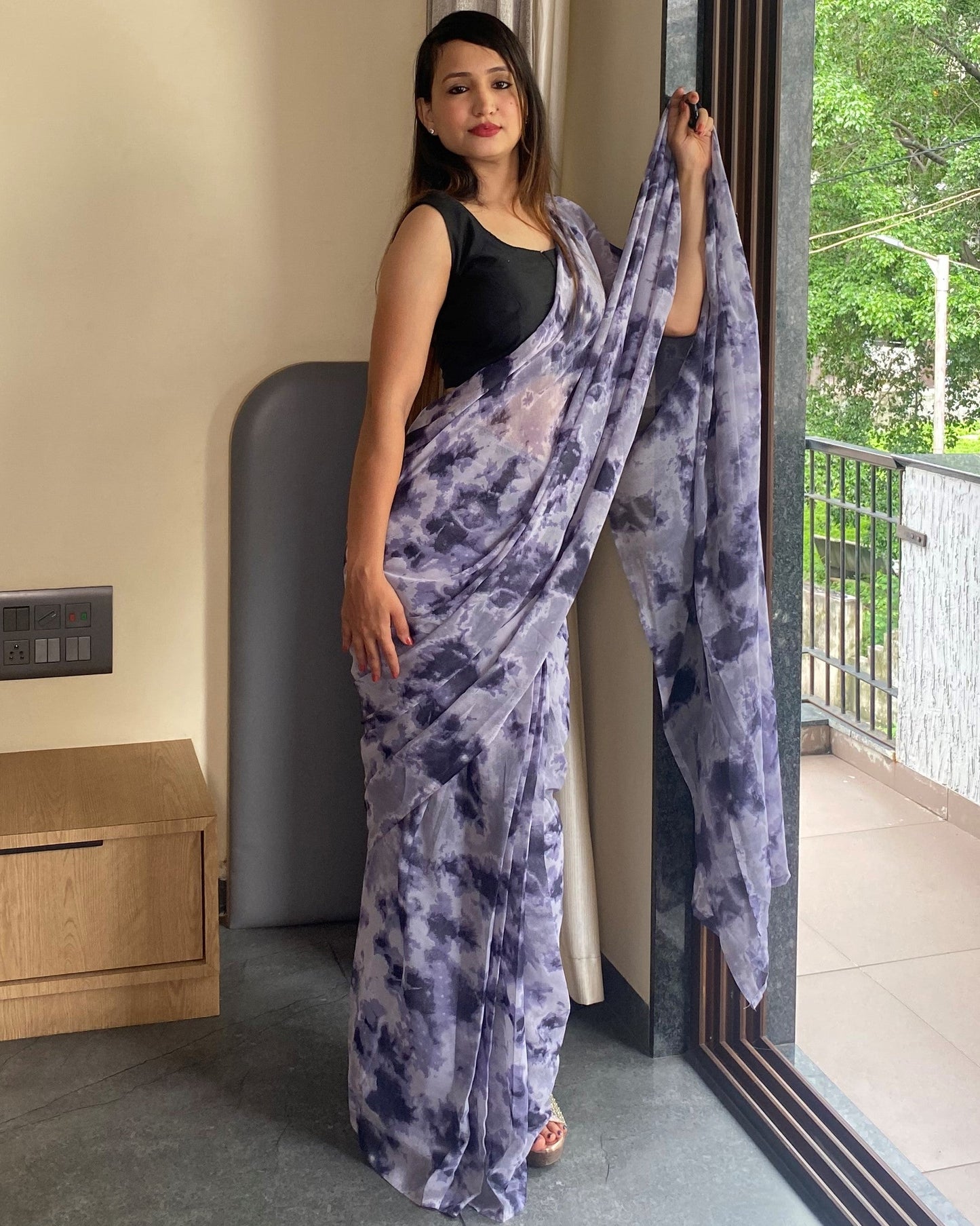 1-Min Ready to Wear Saree in Premium Georgette in Black