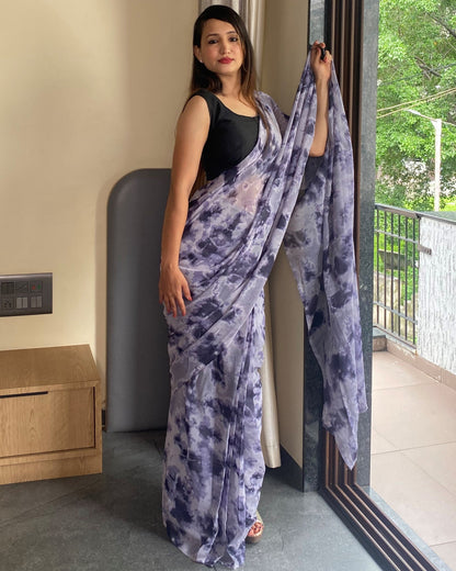 1-Min Ready to Wear Saree in Premium Georgette in Black