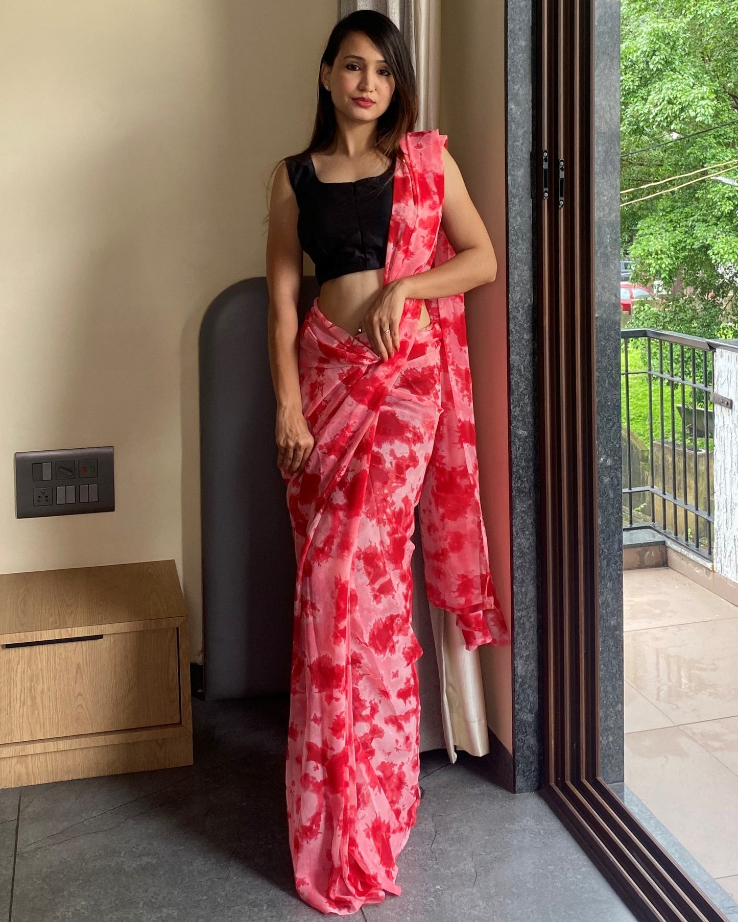 1-Min Ready to Wear Saree in Premium Georgette in Red