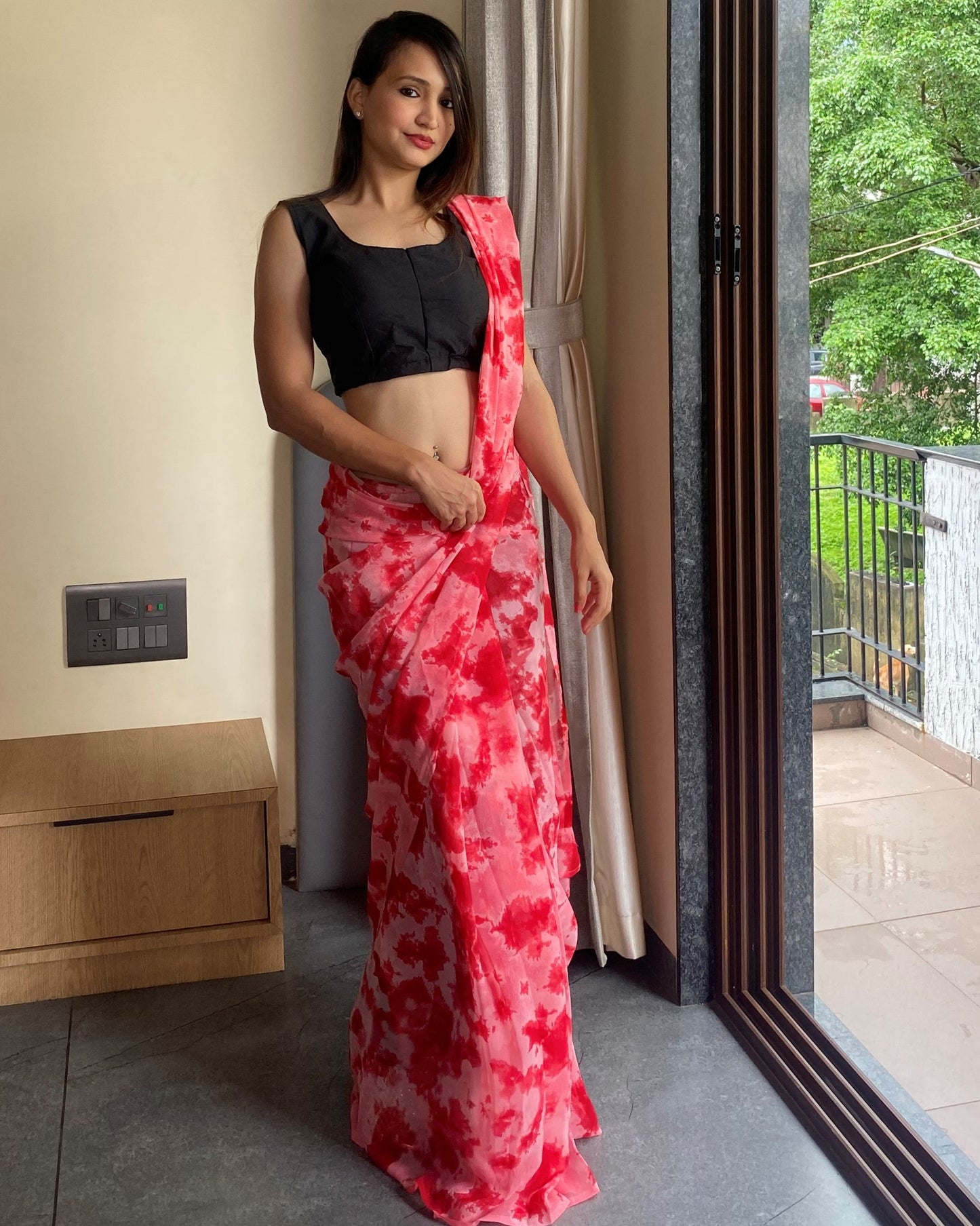 1-Min Ready to Wear Saree in Premium Georgette in Red