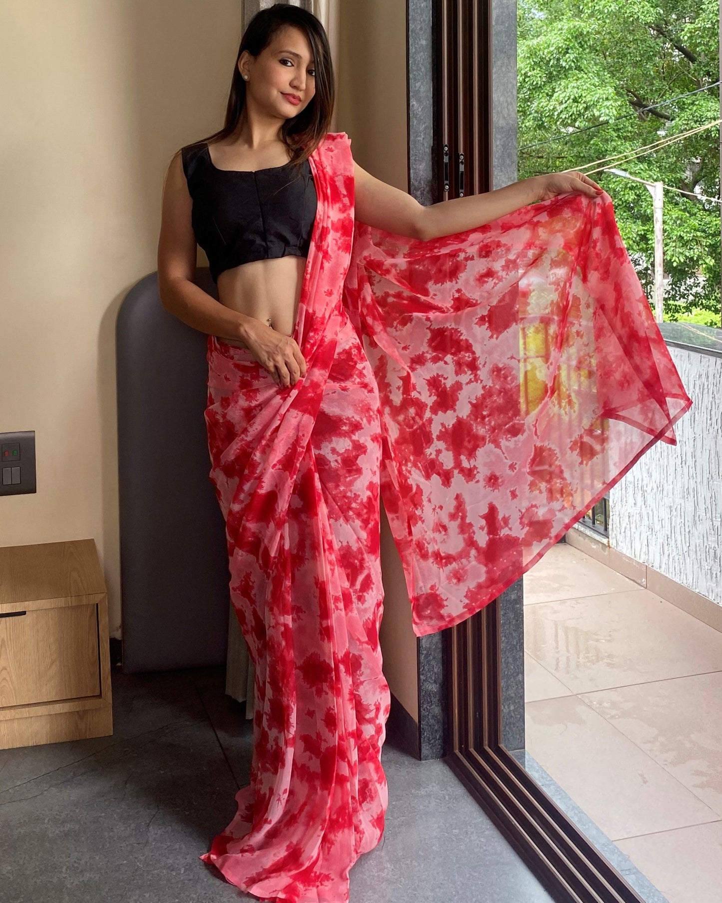 1-Min Ready to Wear Saree in Premium Georgette in Red