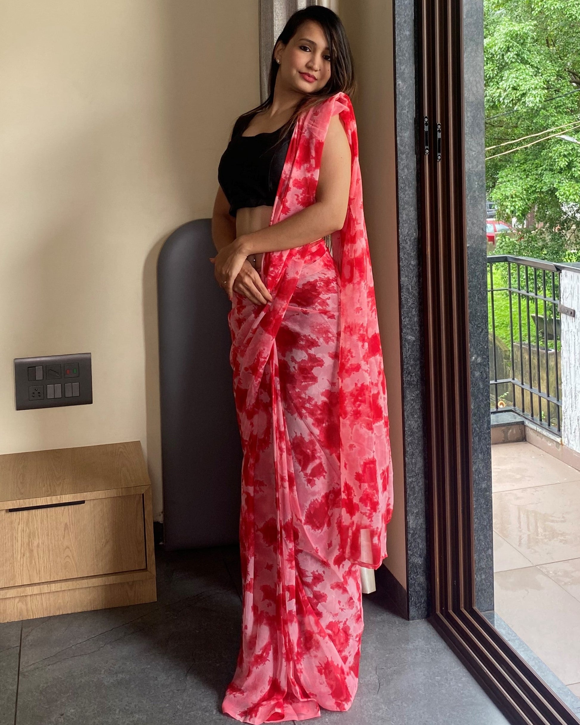 1-Min Ready to Wear Saree in Premium Georgette in Red