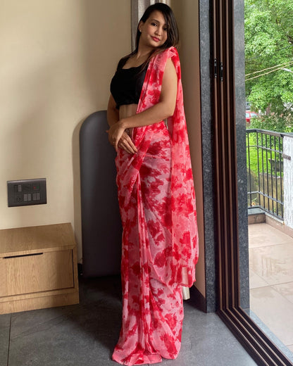 1-Min Ready to Wear Saree in Premium Georgette in Red