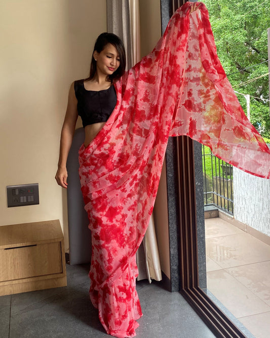 1-Min Ready to Wear Saree in Premium Georgette in Red