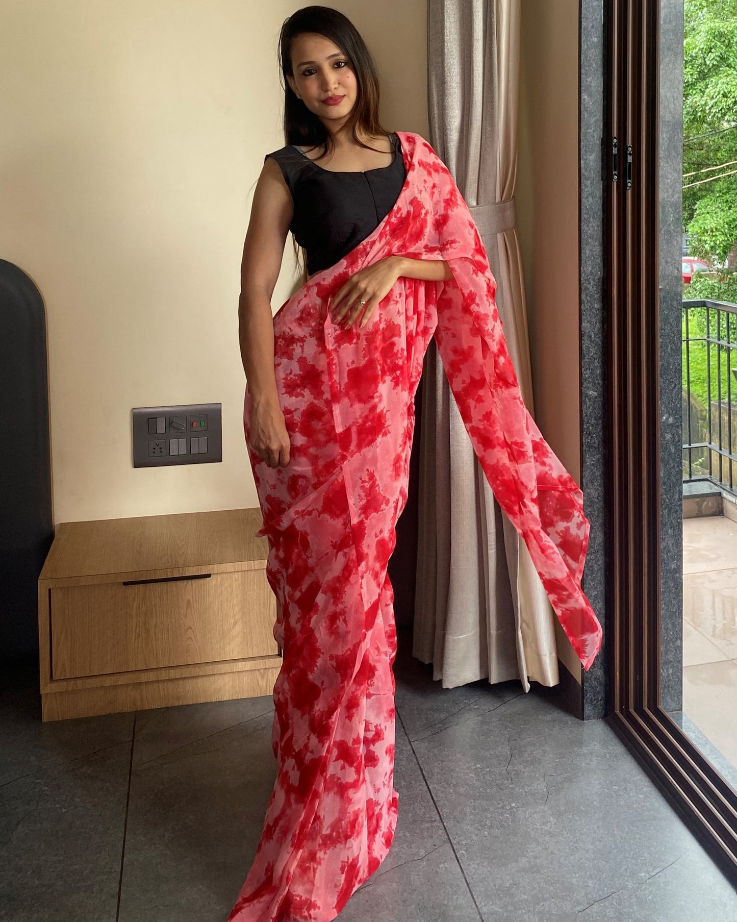 1-Min Ready to Wear Saree in Premium Georgette in Red