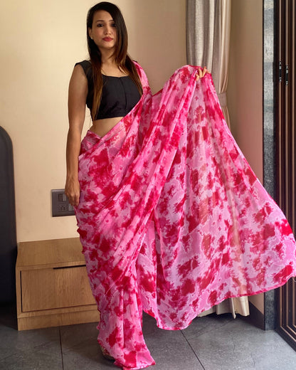 1-Min Ready to Wear Saree in Premium Georgette in Pink