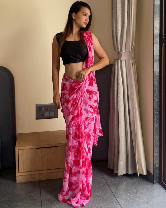 1-Min Ready to Wear Saree in Premium Georgette in Pink
