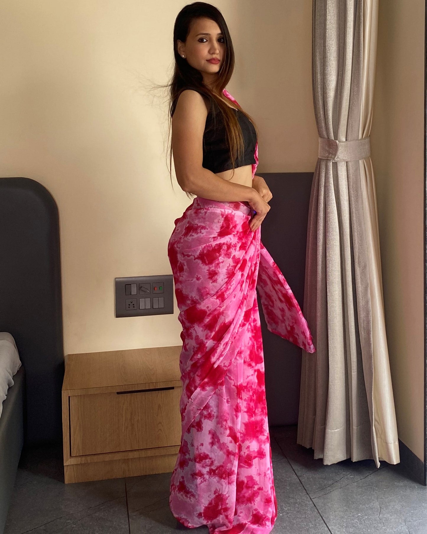 1-Min Ready to Wear Saree in Premium Georgette in Pink