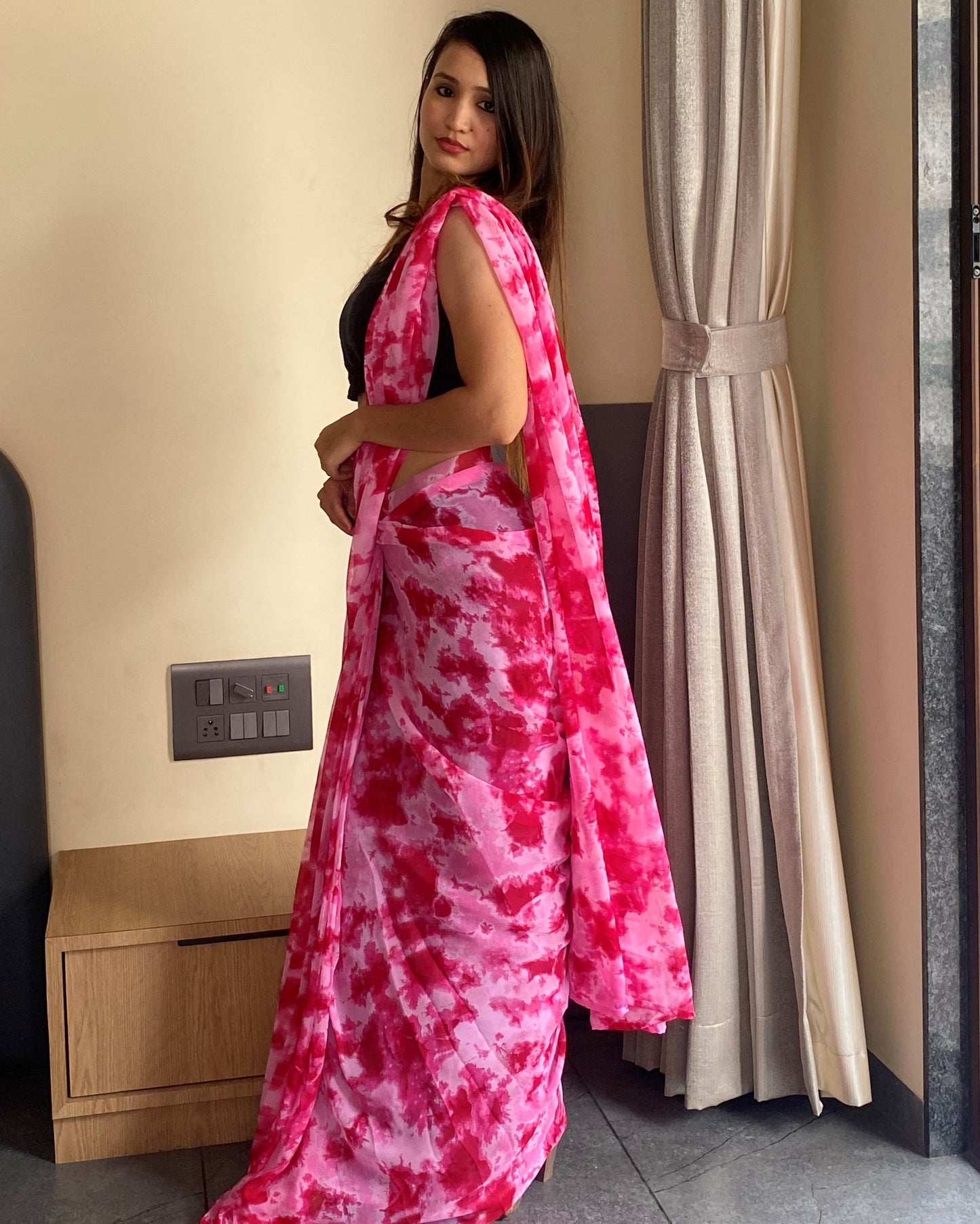 1-Min Ready to Wear Saree in Premium Georgette in Pink