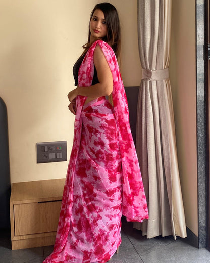 1-Min Ready to Wear Saree in Premium Georgette in Pink
