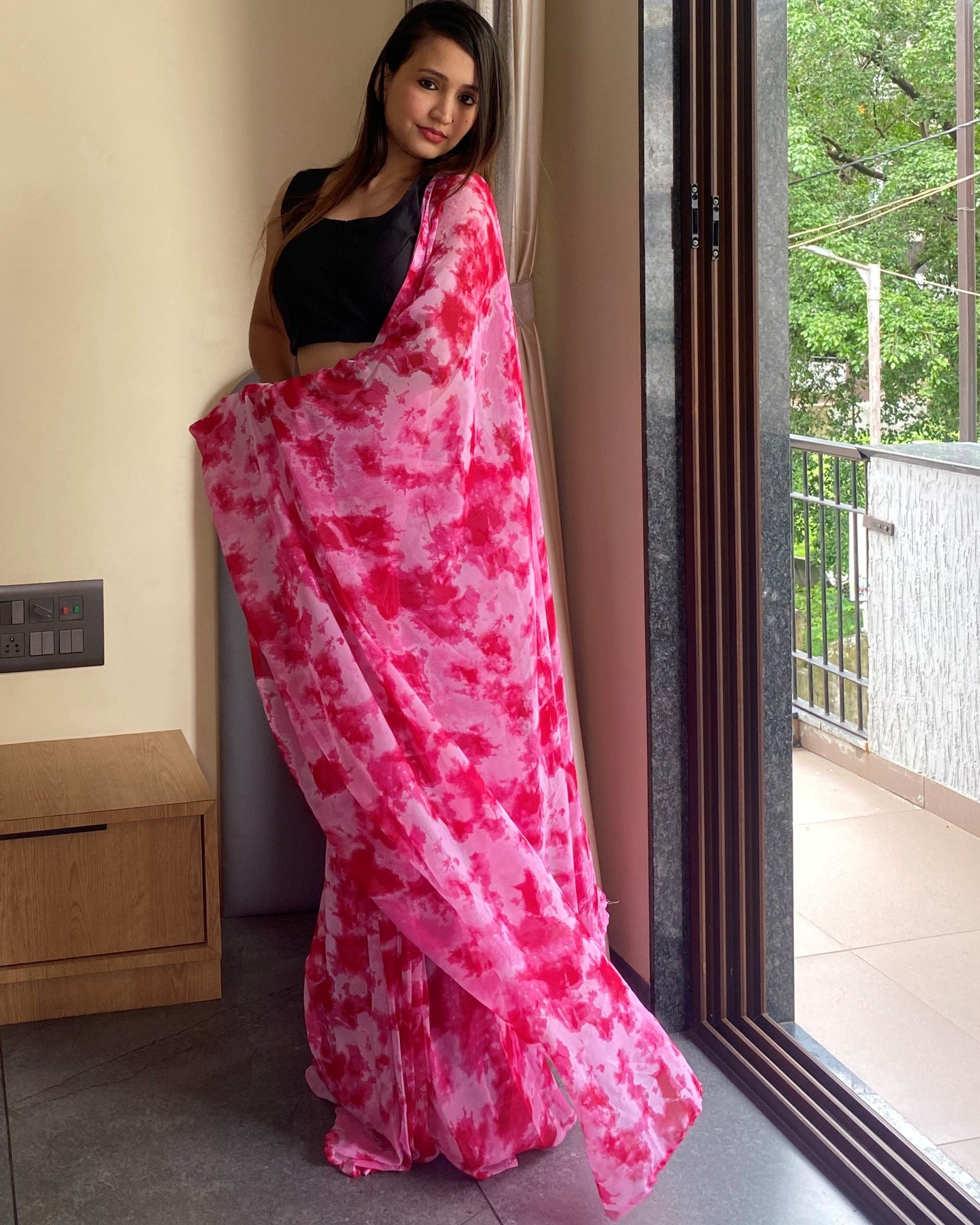 1-Min Ready to Wear Saree in Premium Georgette in Pink