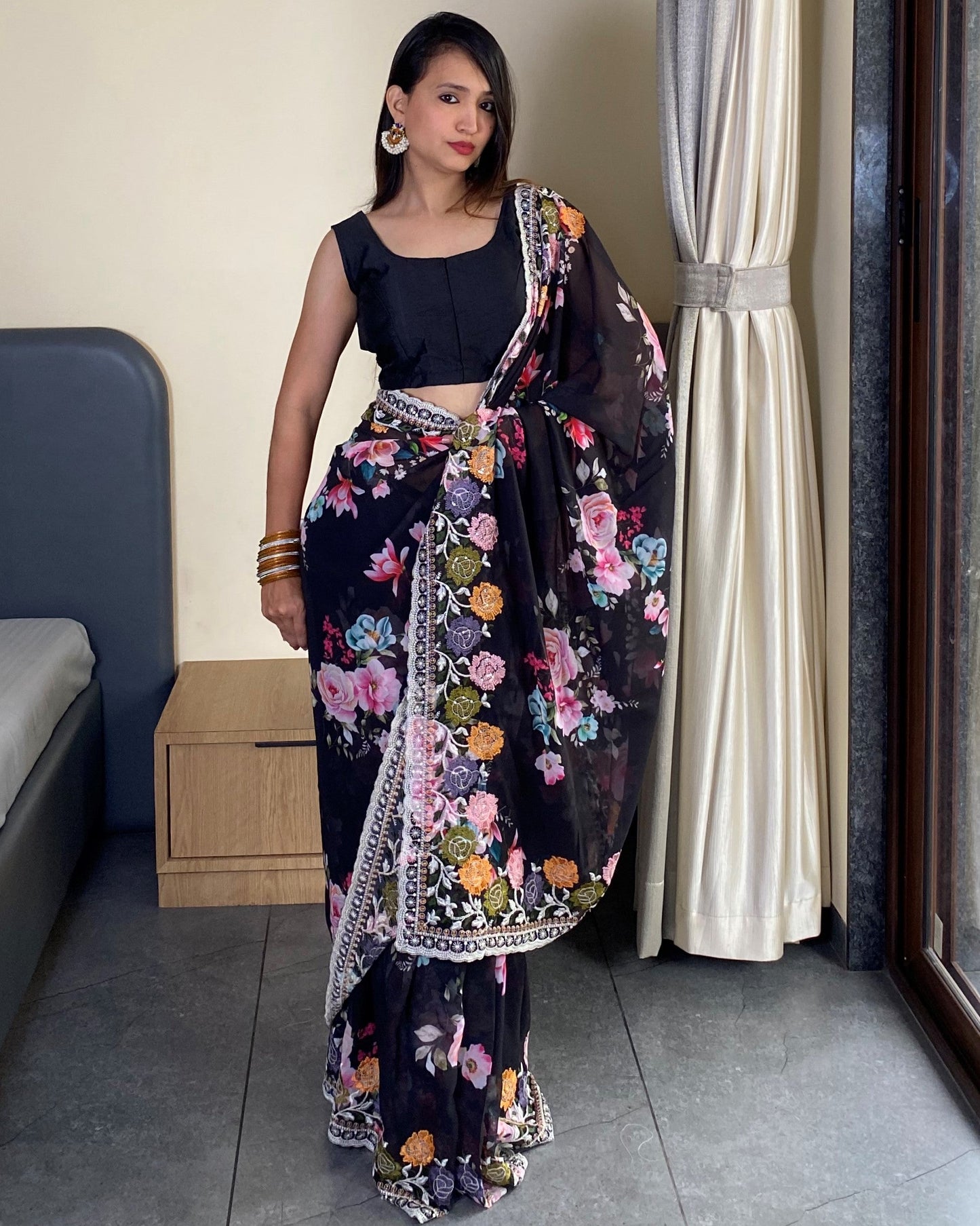Traditional Bollywood Wear Black Georgette Saree