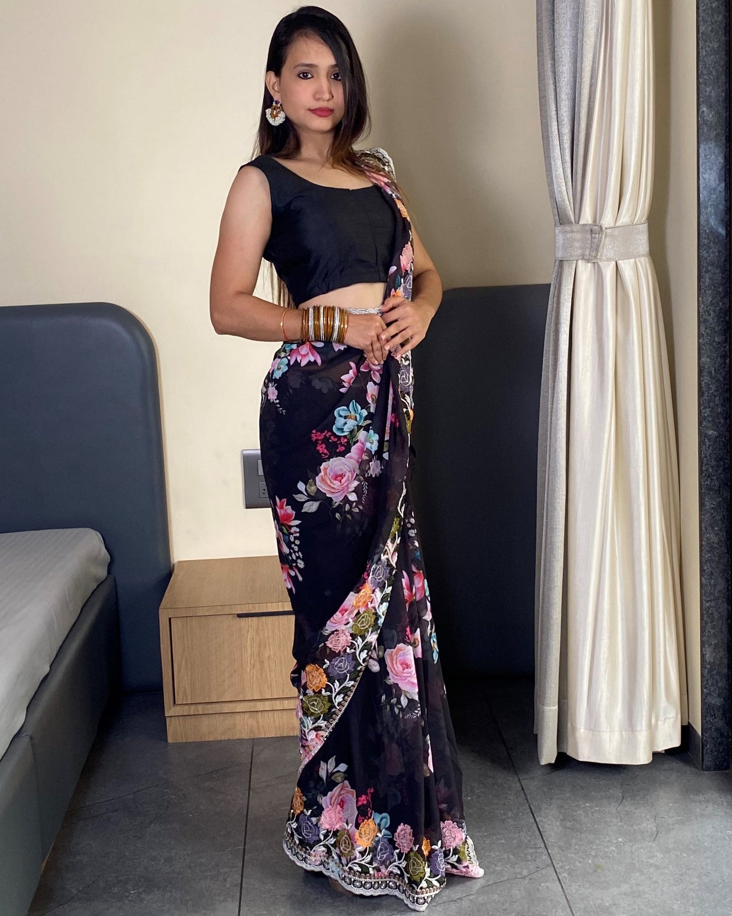 Traditional Bollywood Wear Black Georgette Saree