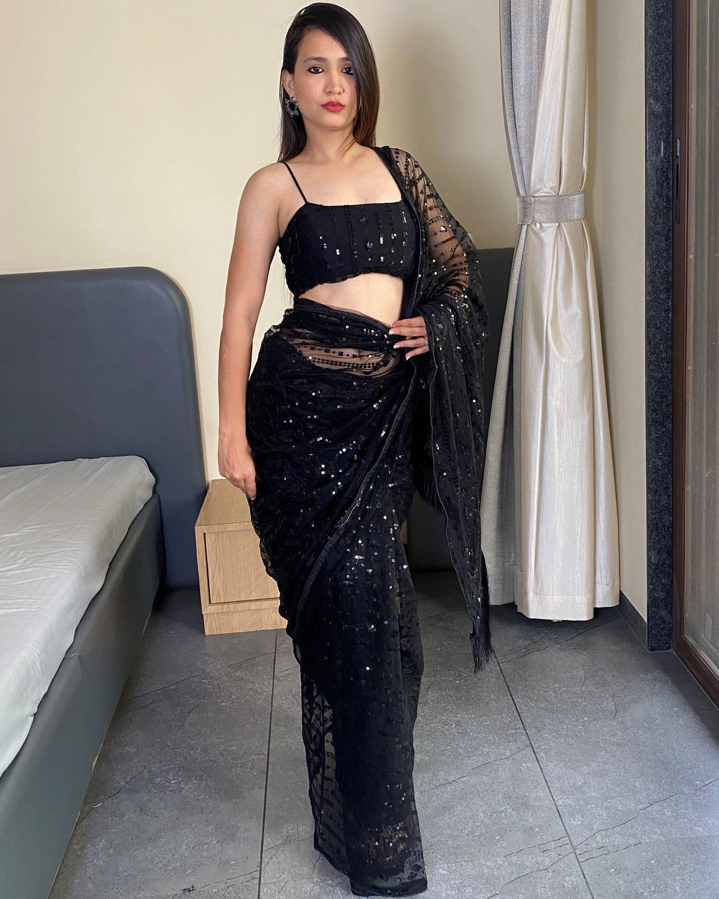 Black Trending Sequence Party Wear Saree