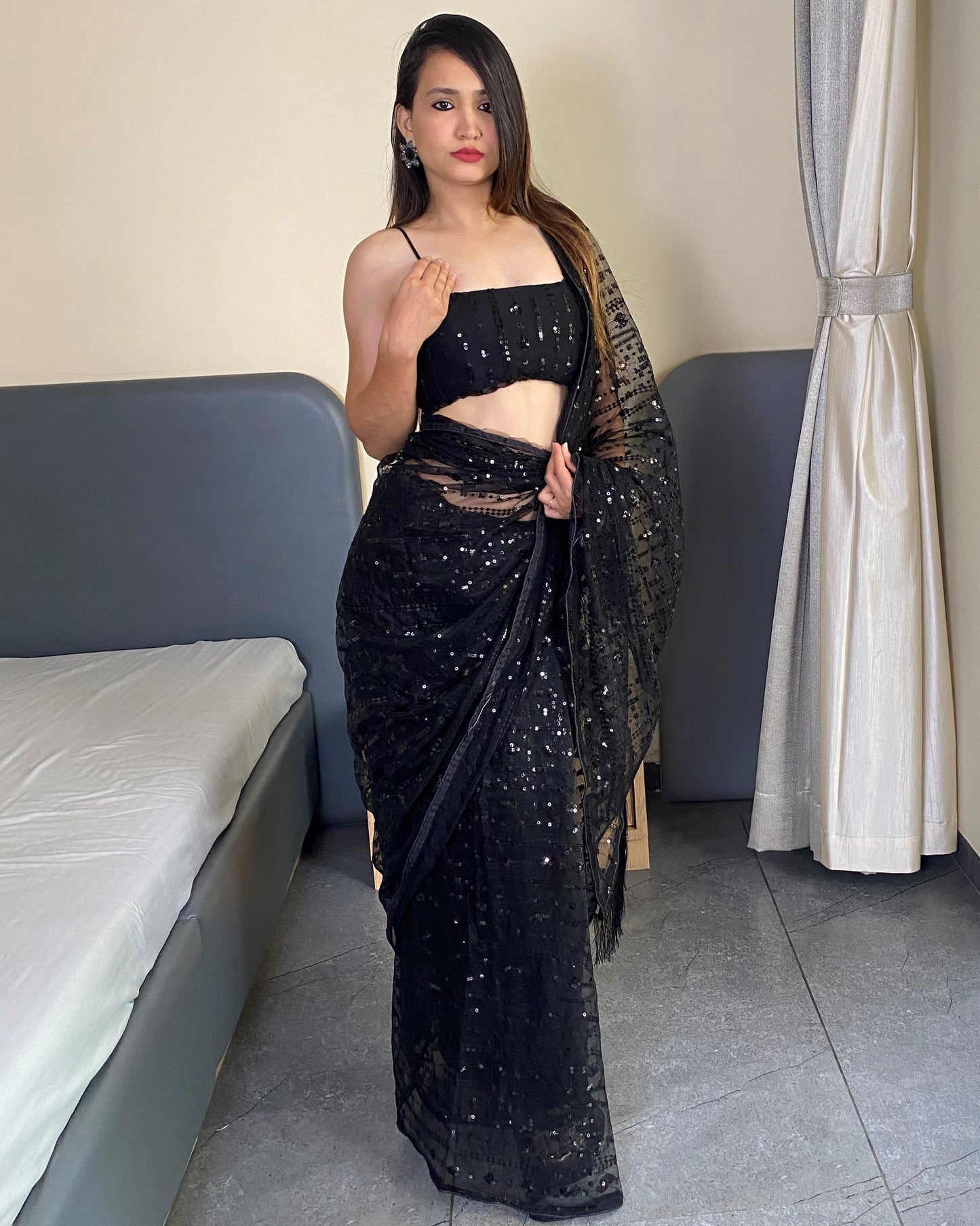 Black Trending Sequence Party Wear Saree