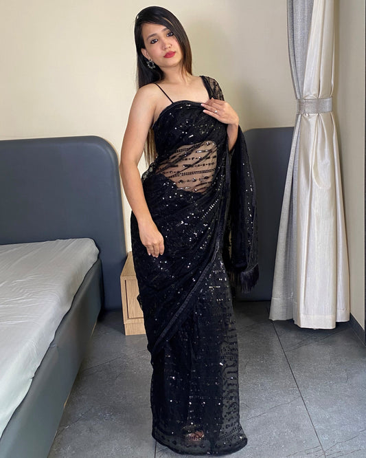 Black Trending Sequence Party Wear Saree