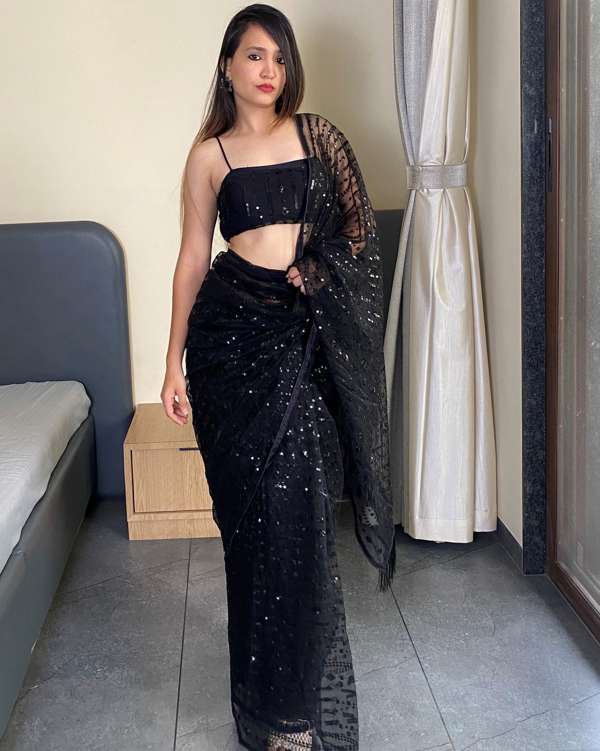 Black Trending Sequence Party Wear Saree