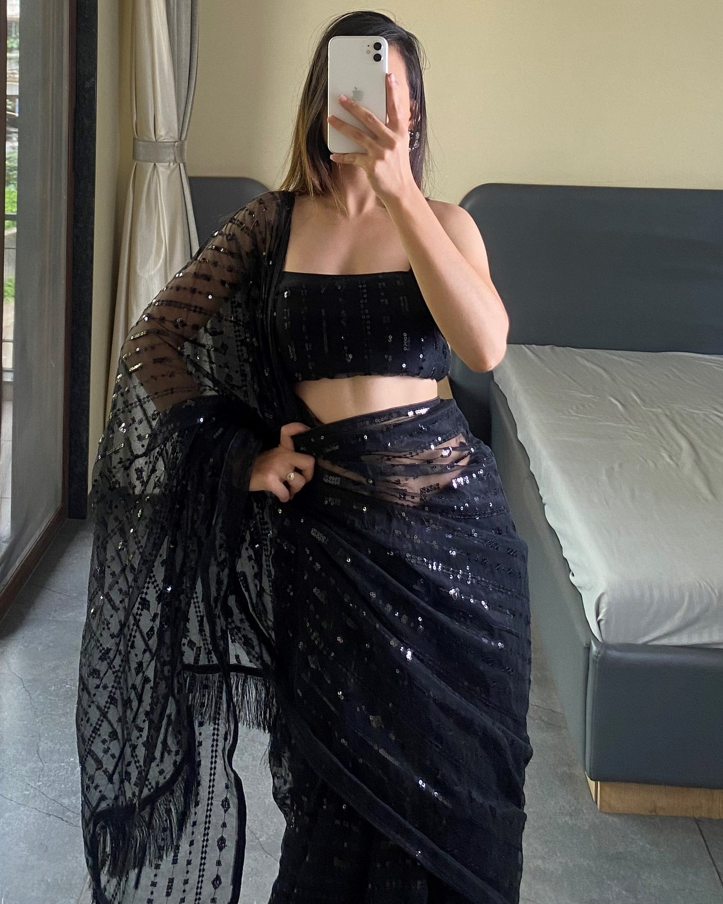 Black Trending Sequence Party Wear Saree