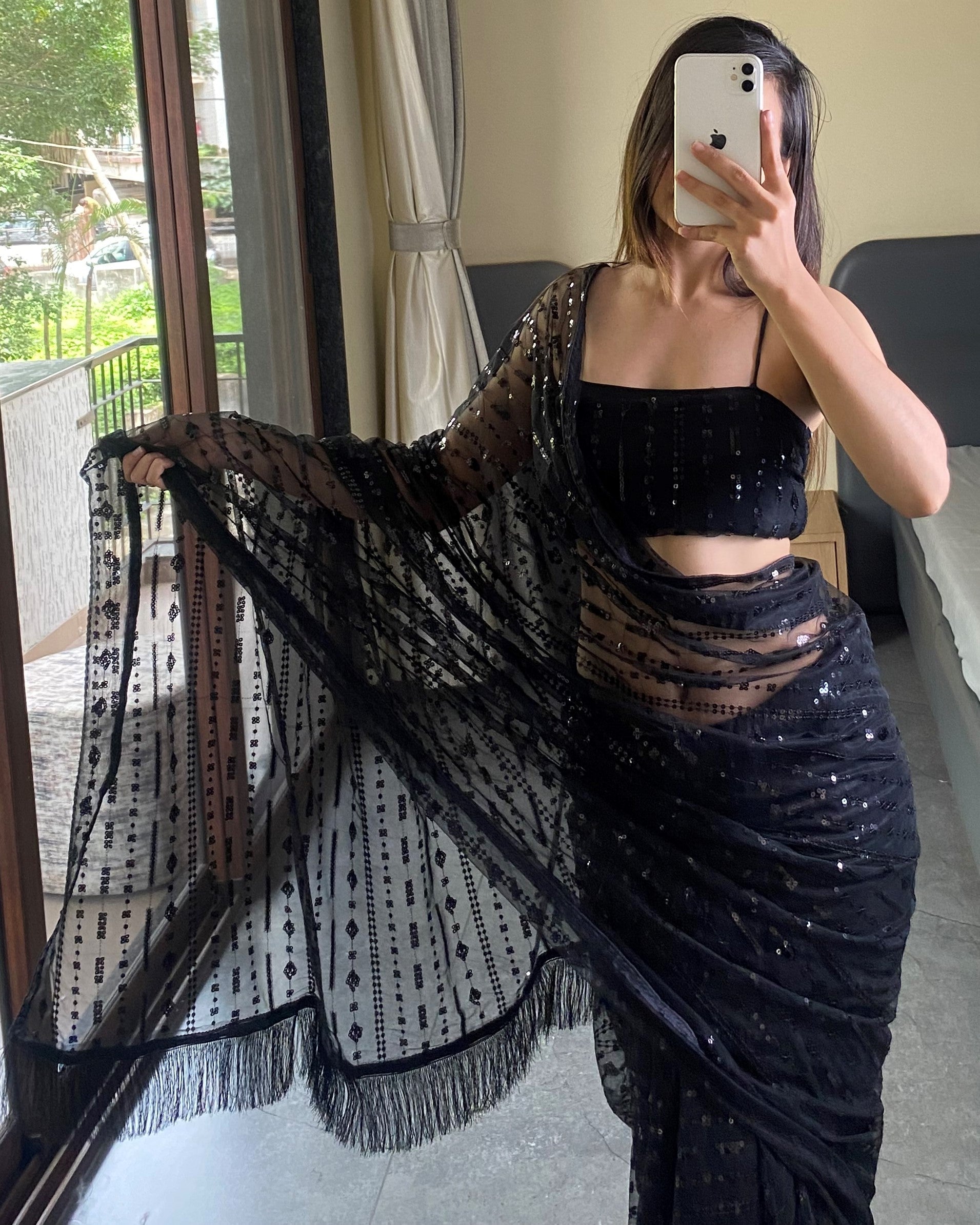 Black Trending Sequence Party Wear Saree