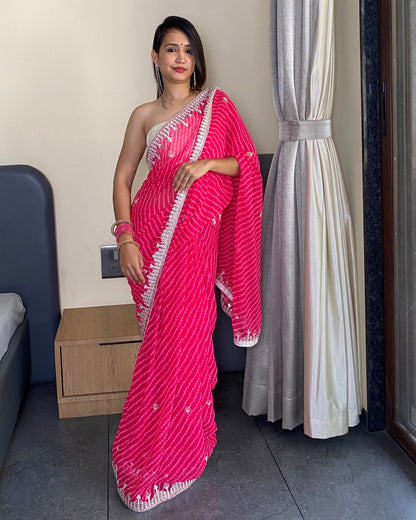 Pink Georgette Designer Leheriya Saree