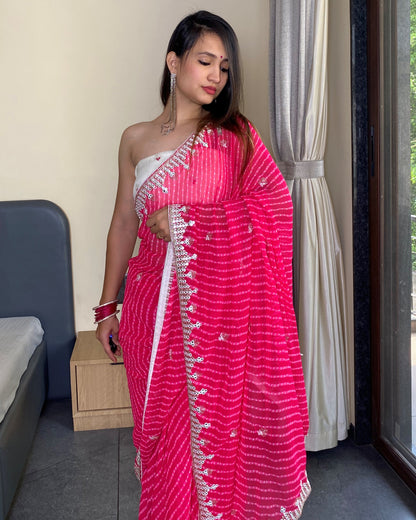 Pink Georgette Designer Leheriya Saree