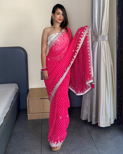 Pink Georgette Designer Leheriya Saree