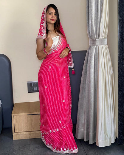Pink Georgette Designer Leheriya Saree