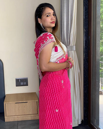 Pink Georgette Designer Leheriya Saree