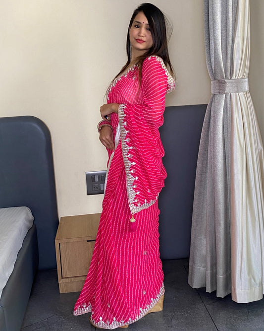 Pink Georgette Designer Leheriya Saree