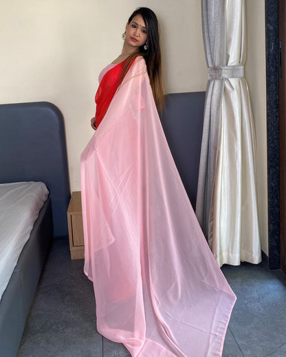 Alia Bhatt Red And Baby Pink  Printed Ready to Wear Bollywood Saree