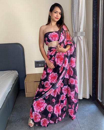1 Min Ready to Wear Premium Floral Printed Saree